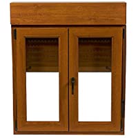 VENTANA PVC COLOR MADERA ROBLE DORADO 1000x1155 OSCILOBATIENTE 2 HOJAS CON PERSIANA CLIMALIT